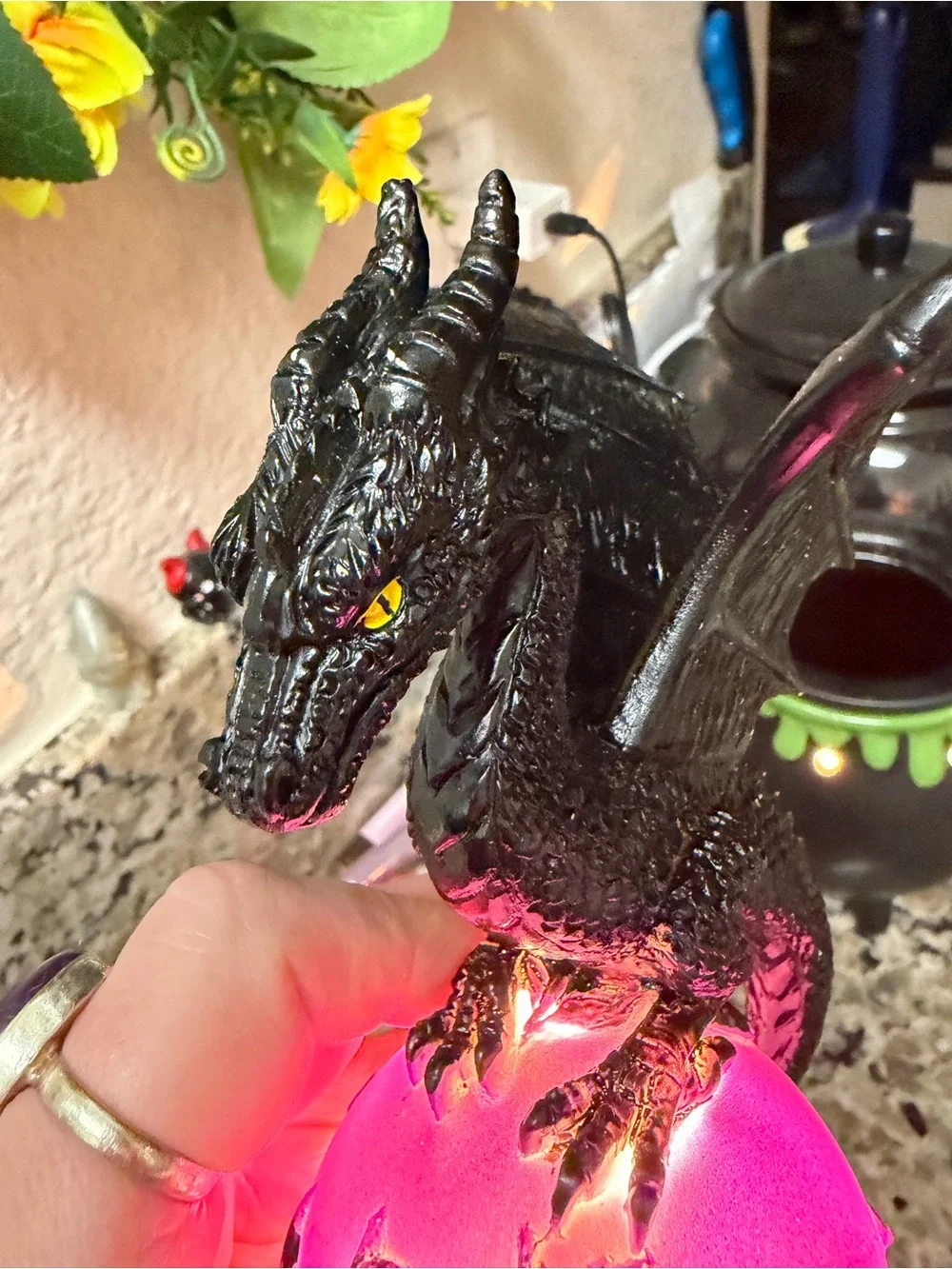 Black Dragon Lantern with Pink Glowing Orb